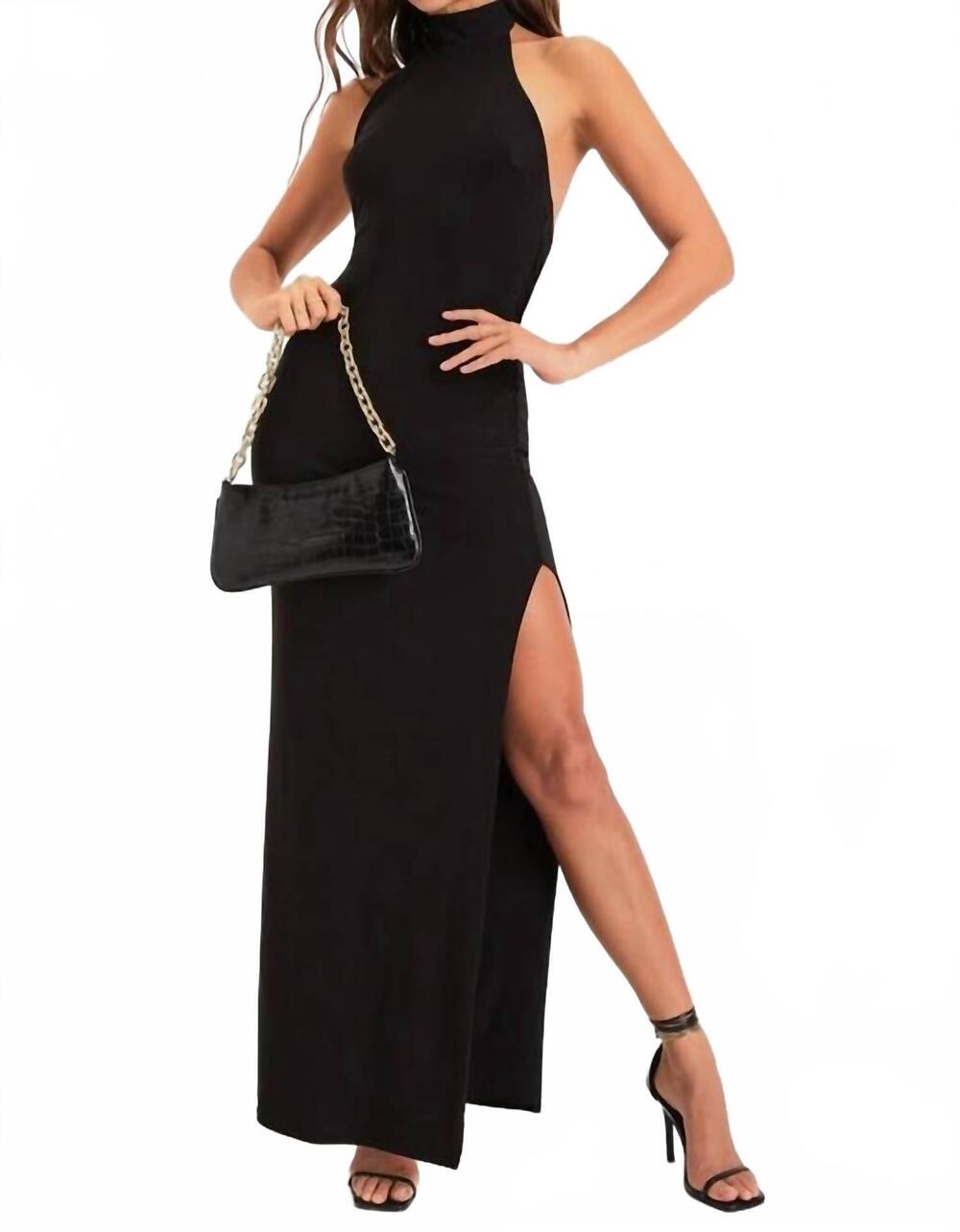 NEW LULUS flawless expression mock neck halter maxi dress in black